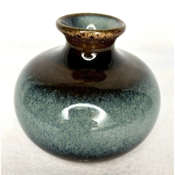 Pottery Craft California Pottery USA Vase Blue Brown Drip Glaze Label Intact - Picture 3 of 5